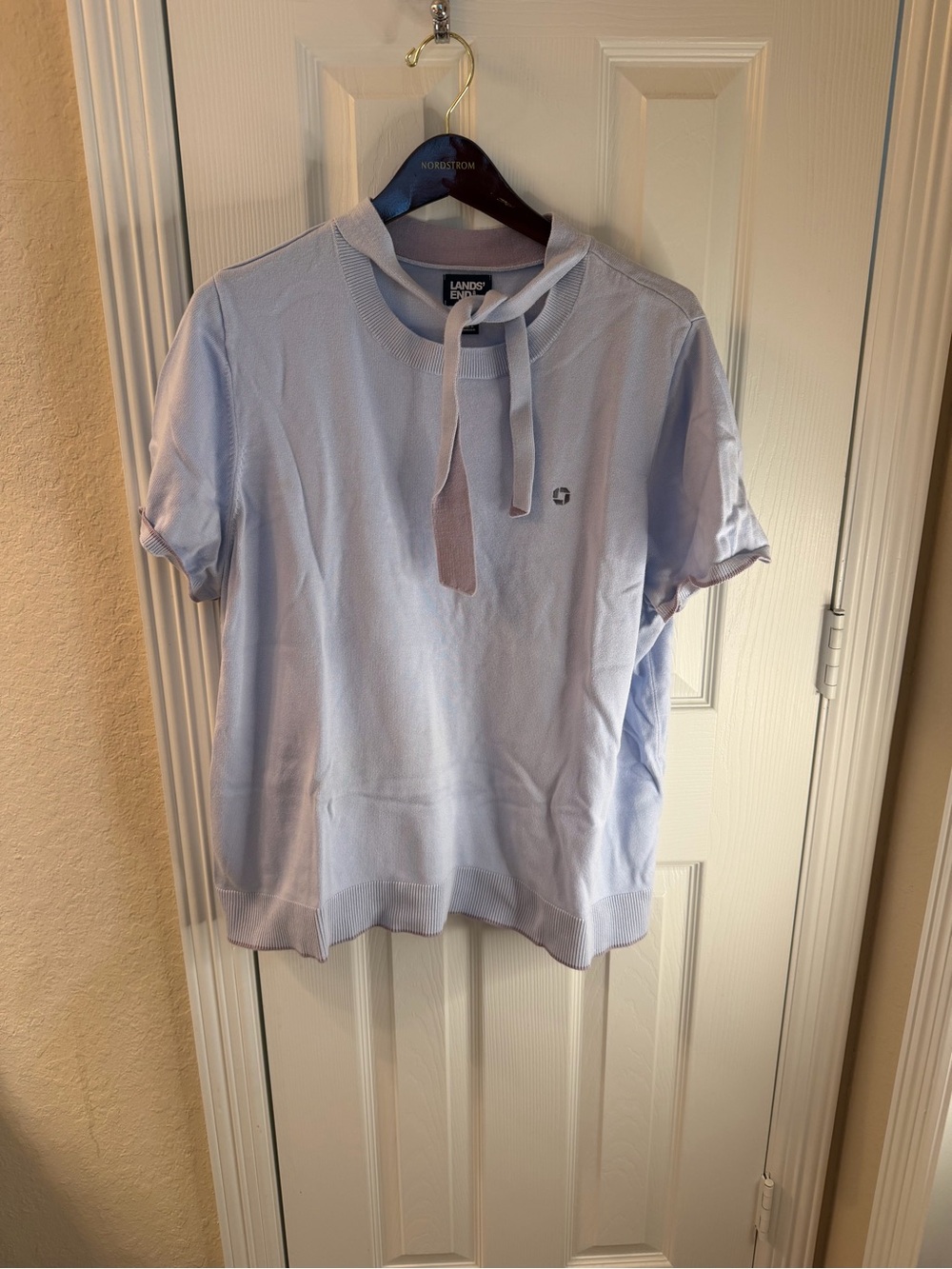 Chase Lands' End Pale Blue Short-Sleeve Knit Polo with Neck Tie
